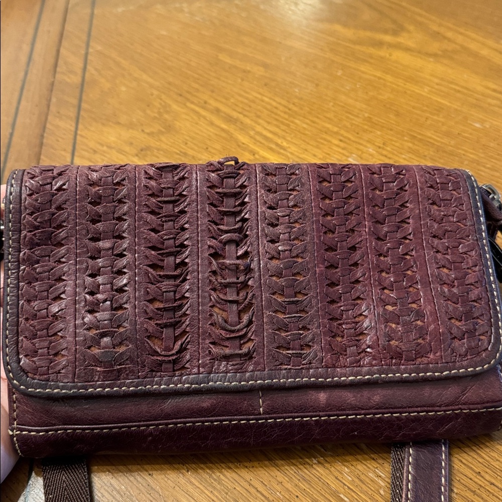 Woven Leather Crossbody MultiWay Clutch Shoulder Bag Wallet Neutral Purple 8.5x5